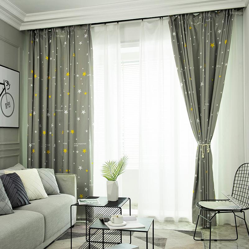 

Printed Brushed Curtains Modern Stylish Living Room Bedroom Blackout Curtains Home Decoration1, Star