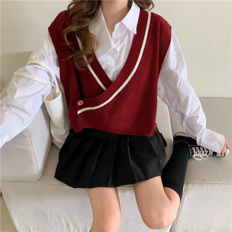 

Designer Knit Knitted Women Sweet Female Kawaii Harajuku Pullover Sweater Vest Top Women's Clothing Autumn 2020, White shirt