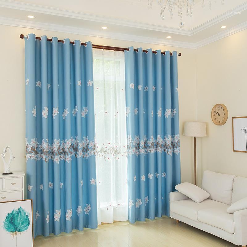 

New Curtains Ten Li Peach Flowers Blue Embroidered Flowers Curtains for Living Room Bedroom Study Room Wholesale1, Tulle