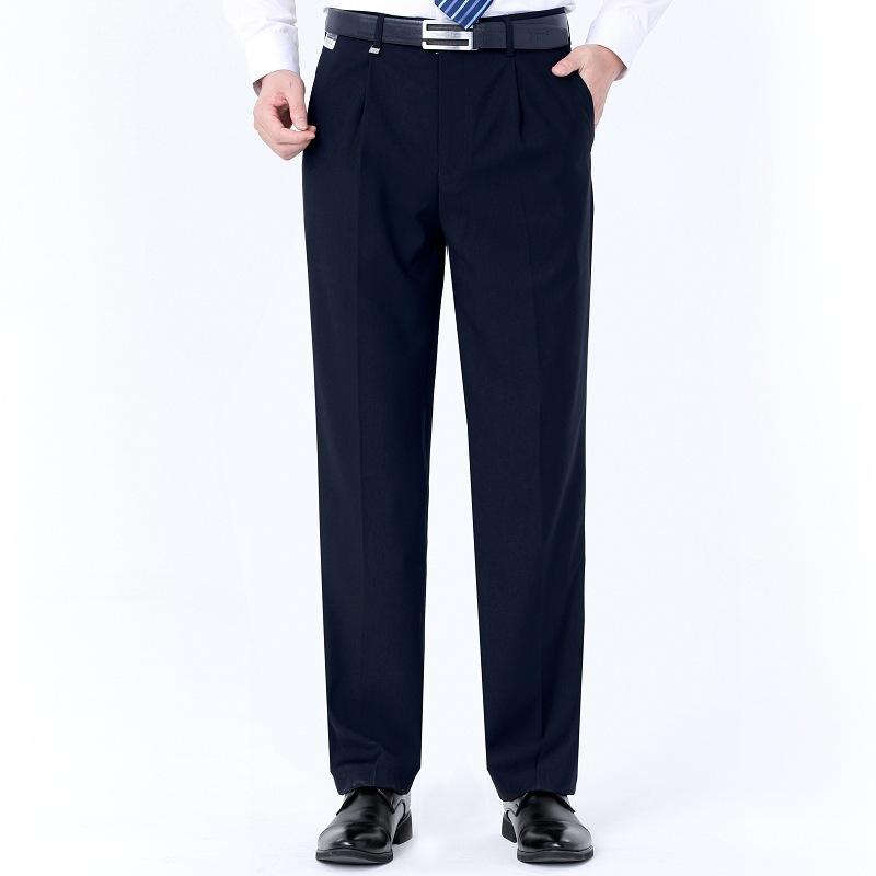 

Autumn And Winter Trousers Men's Pleated Business Overalls No Iron Middle Waist Trousers Wool Straight Casual, See chart