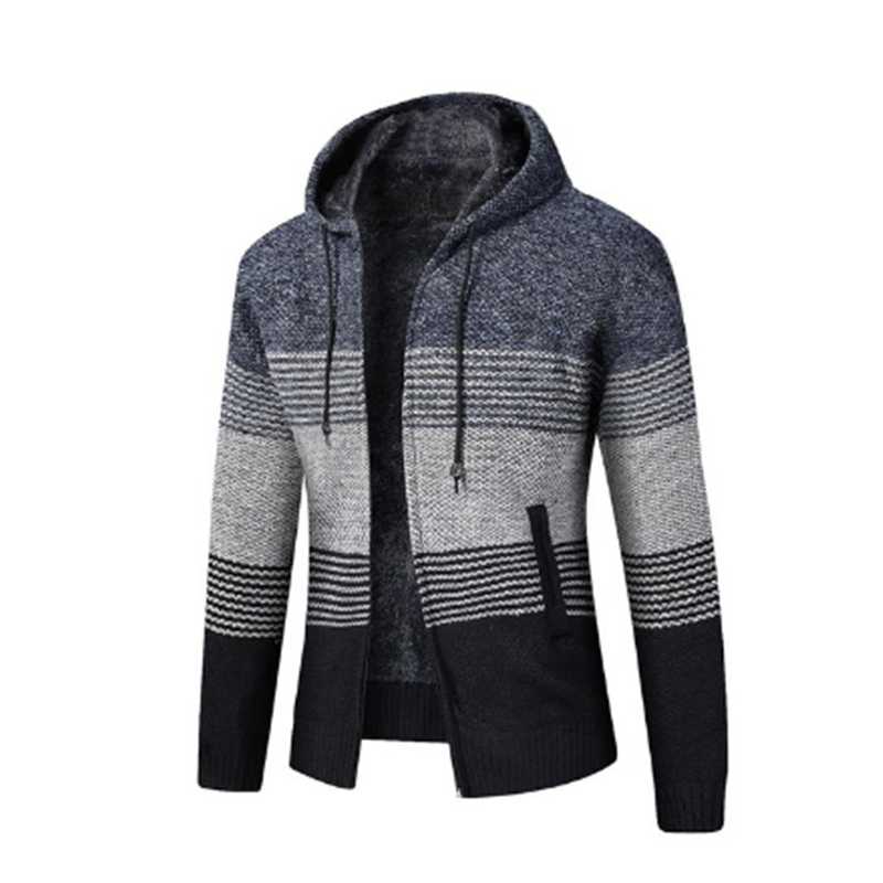 

Men' Cardigan Sweater Solid Coat 2021 New Fashion Casual Winter Autumn Hooded Coat Thick Zipper Wool Sweater Jumpers Male, Blue