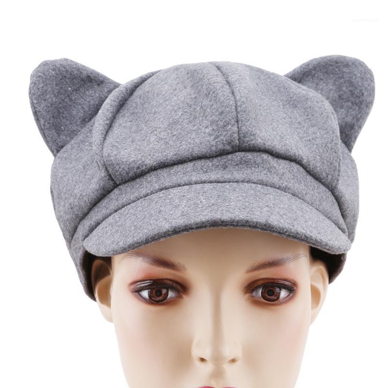 

Autumn Winter Hats Korea Fashion Women Newsboy Caps Cat Ear Octagonal Cap for Women Solid Plain Woolen Felt Painter Newsboy Cap1, Gray