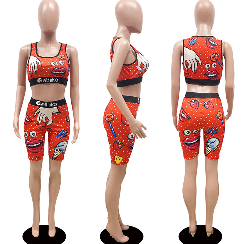 2020 Ethika Gray And Orange 2020 New Fashion Two Pieces Set Women Slim
