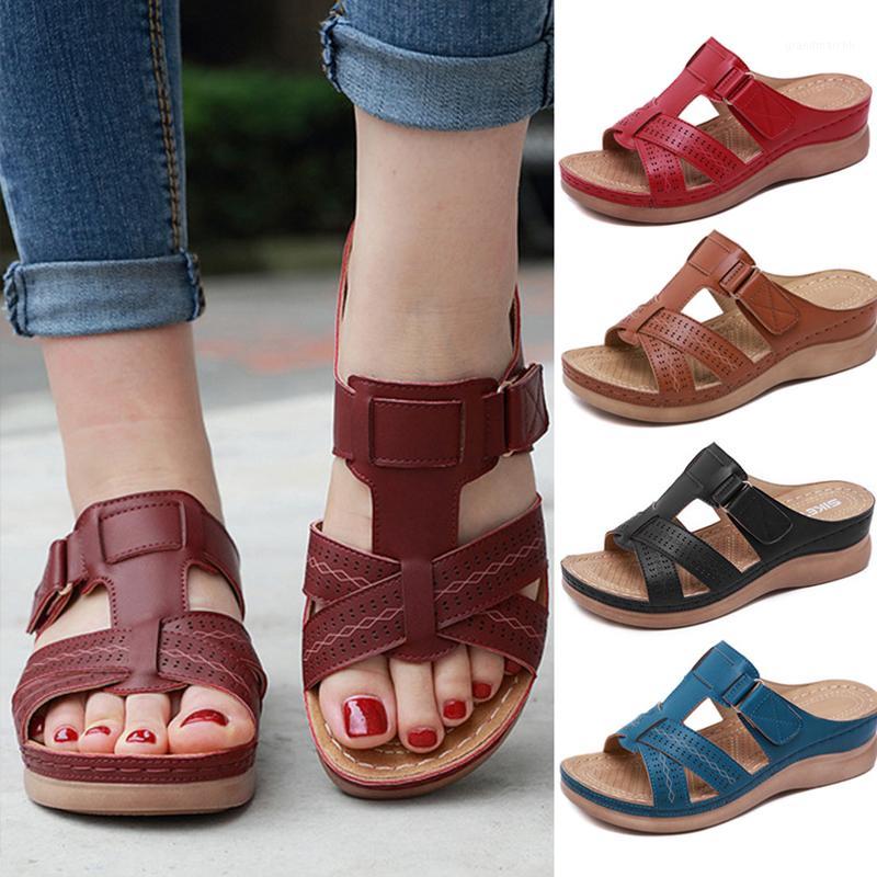 

Orthopedic Open Toe Comfy Sandals Women Low Heels Walking Sandals Corrector Cusion Female Beach Slippers Plus Size 34-431, Brown