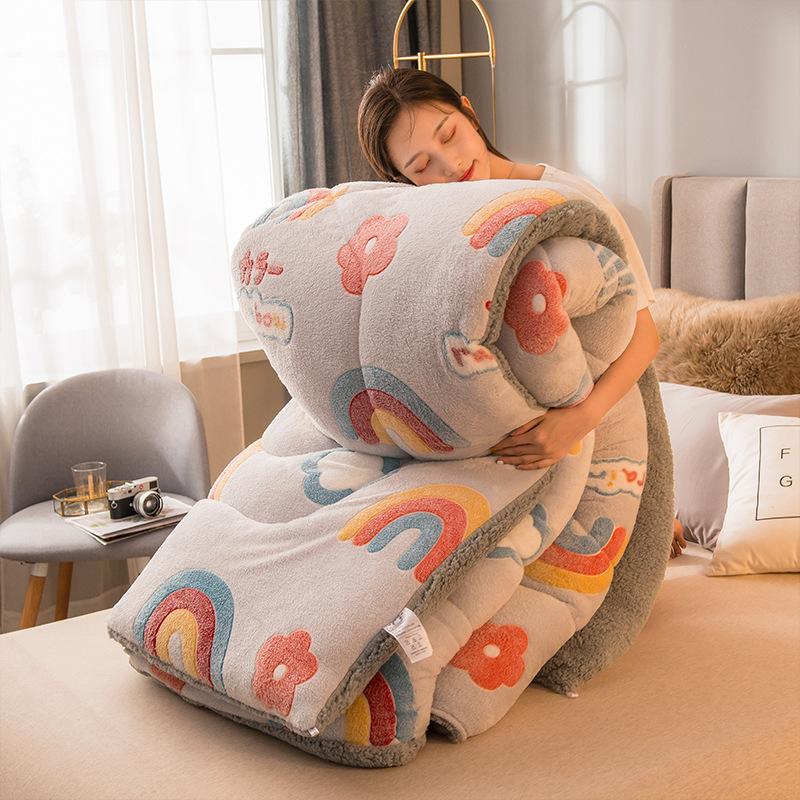 

New fall/winter quilt, snowflake velvet printed quilt core, double lamb velvet warm winter quilt