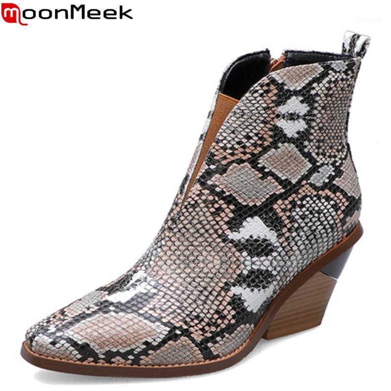 

MoonMeek big size 34-44 fashion ankle boots for women pointed toe zip thick high heels shoes classic prom dress shoes women1, Black