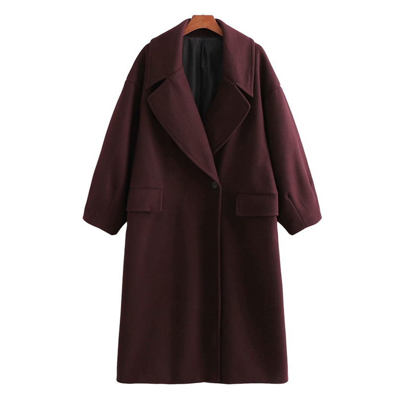 

Puwd casual burgundy woman lets loose wool coat 2020 fashion ladies Autumn oversized pocket outerwear elegant warm jackets