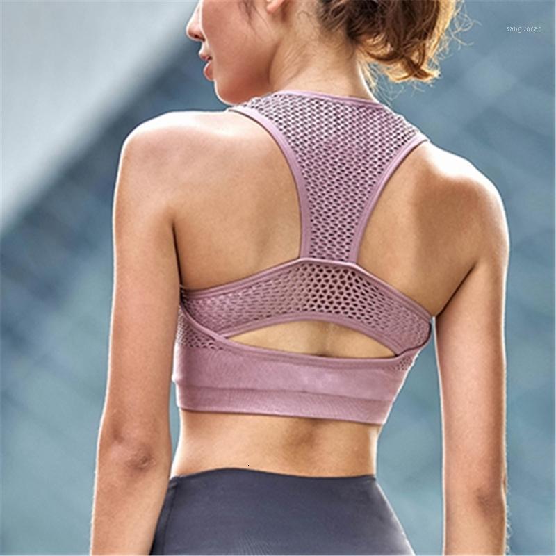 

Breathable hole high strength shockproof sports Bra Women Net Yarn Padded Yoga Bra Fitness Tank Top Cropped Gym Clothing1, Black