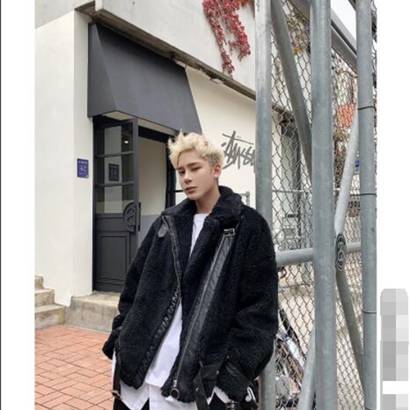 

2021 Male Short Coat Autumn with No New Turtleneck Hat Loose Korean Version Pure Joker Retro-belt Style Shirt. HIJ0, Black