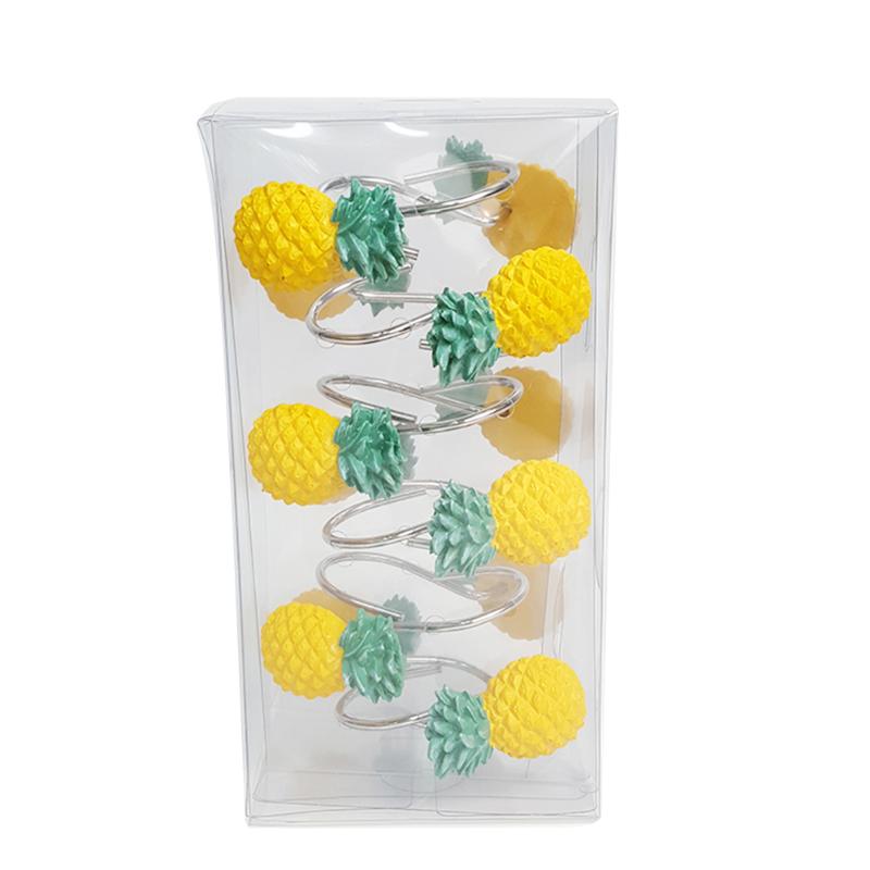 

12pcs Prevent Falling Easy Install Heavy Duty Glide Resin Pineapple Shape Bathroom Shower Curtain Hook Removable Home Decoration