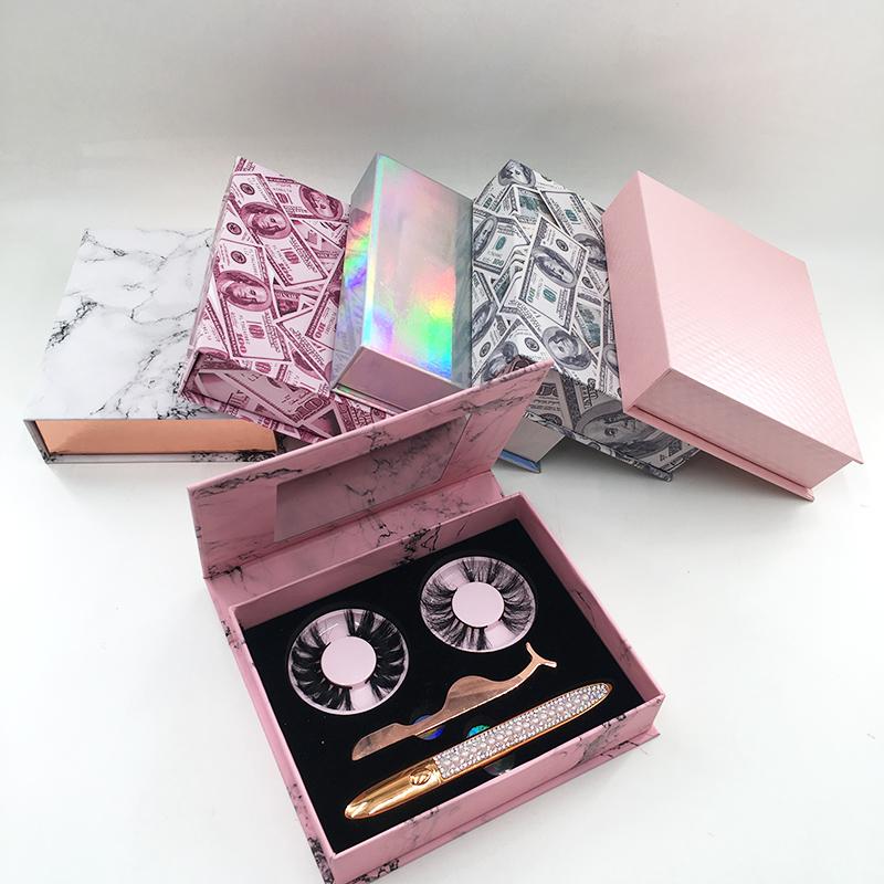 

Wholesale Lash Book Custom Eyelash Packaging Box with Magic Adhesive Liquid Eyeliner 25mm Mink Eyelashes