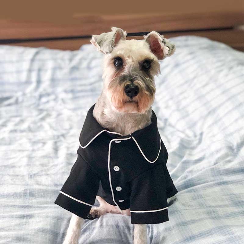 

British Style Thin Dog Pajamas Breathable Polyester Black Pet Coat Leisure Button Design Cat Dogs Clothes for Four Season S-XXL