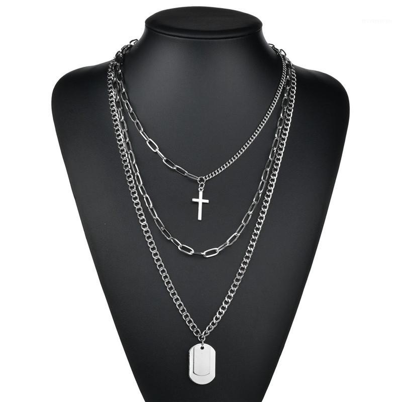 

Multilayers Gothic Stainless Steel Hip Hop Punk Lock Cross Pendant Necklaces Tag Chain link Necklaces for women men Jewelry Gift1