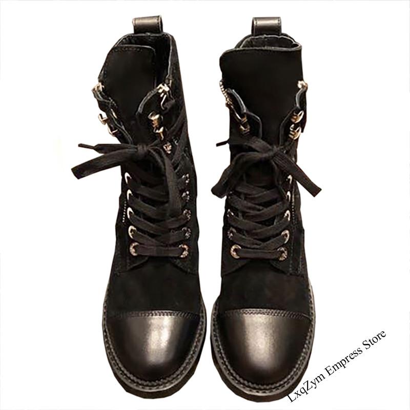 

Winter Woman Boots Motorcycle Bottom Genuine Leather Ankle Fashion Designer Lace Up Zipper Boots Lady, As show
