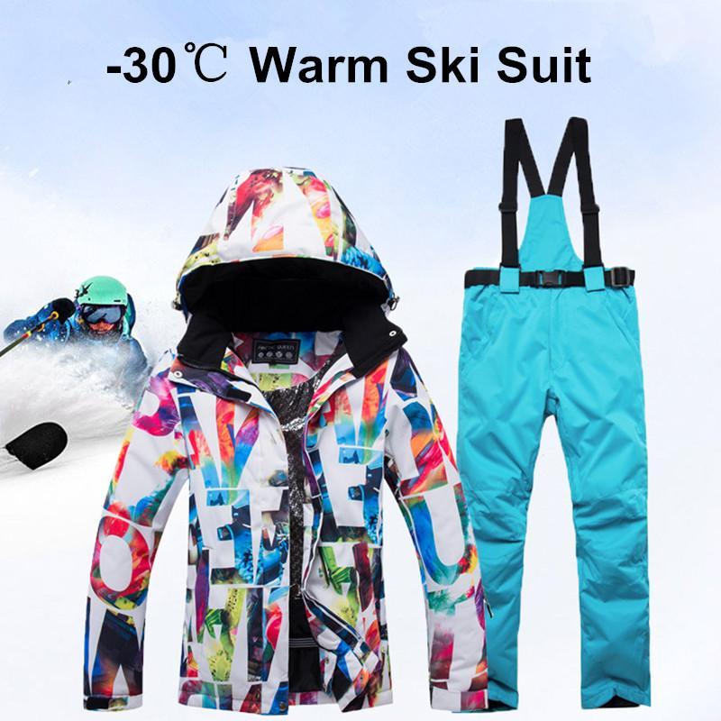 

New Thick Warm Ski Suit Women Waterproof Windproof Skiing and Snowboarding Jacket Pants Set Female Snow Costumes Outdoor Wear1, Jacket 3