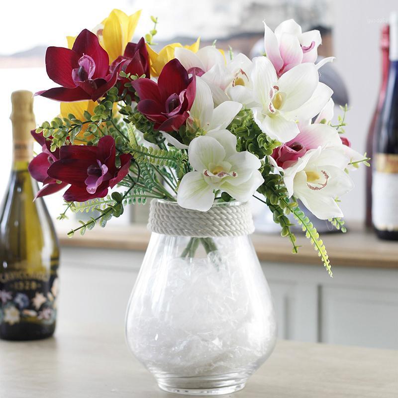 

5 Heads Silk Artificial Orchid Flowers Real Touch Wreath Fake Flower For Wedding Home Decoration Accessories Valentines Day Gift1