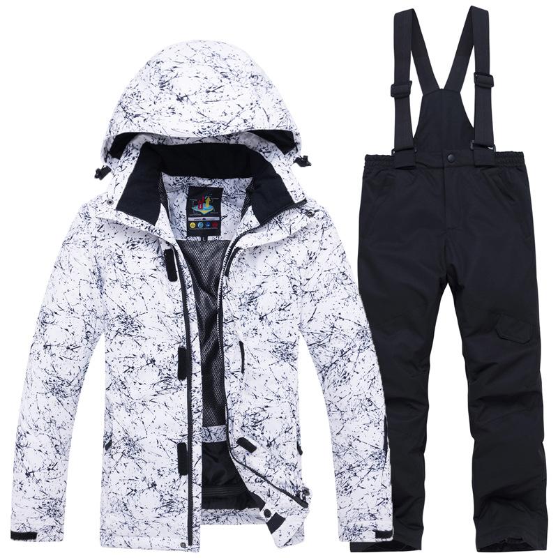 

New Thicken Warm Ski Suit Men Women Winter Windproof Waterproof Skiing Snowboard Jacket Pants Suit Outdoor ski jacket, Black whitepants