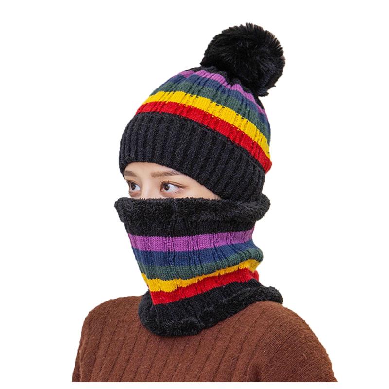 

Women Winter Color Matching Warm Ear Protection Winter Color Matching Warm Ear Protection Two-Piece Knitted Hat Tube Scarf