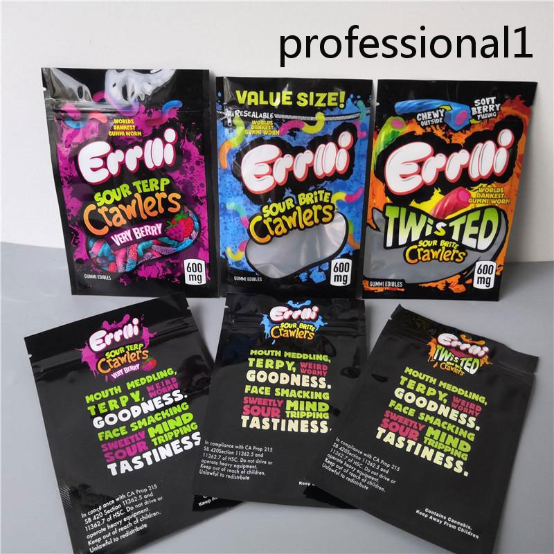 

New Arrival Errlli Sour terp Crawlers Bags 600mg Gummy Edibles packaging mylar bag hashtag honey Smell proof bags Cookies california bags