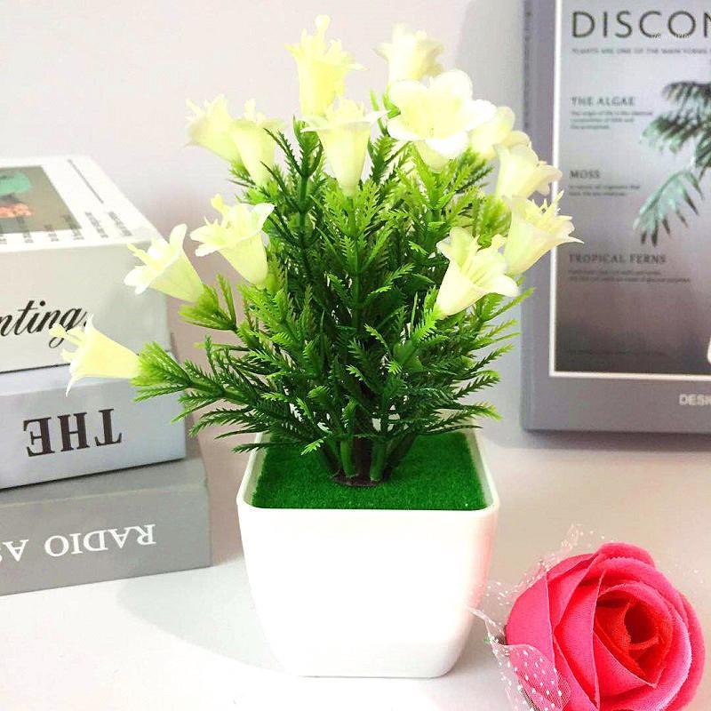 

18cm 9 Color Artificial Plant Lily Flower Pinecone Potted Plants Home Decoration1, Indigo lily