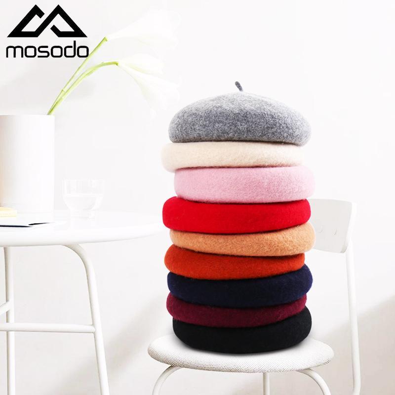 

Mosodo Wool Beret Women's Fashion Casual Hat Student Art Painter Hat Warm Pumpkin, White