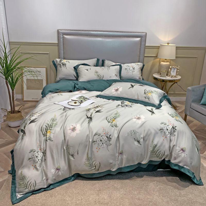

TUTUBIRD Bamboo Fiber Bedding Set Bedclothes Luxury European Style Duvet Cover 4pc King Queen Size Bed Linen sheet pillowcase, 09