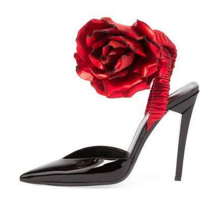 

elegant women's shoes red ankle wrap pink flower fashion bombs vintage, The picture