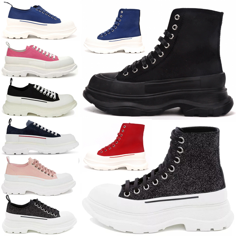 

2021 Fashion Tread Slick lace up canvas sneaker women high low sole black royal platform red pink white womens oversized shoes sneakers, Box