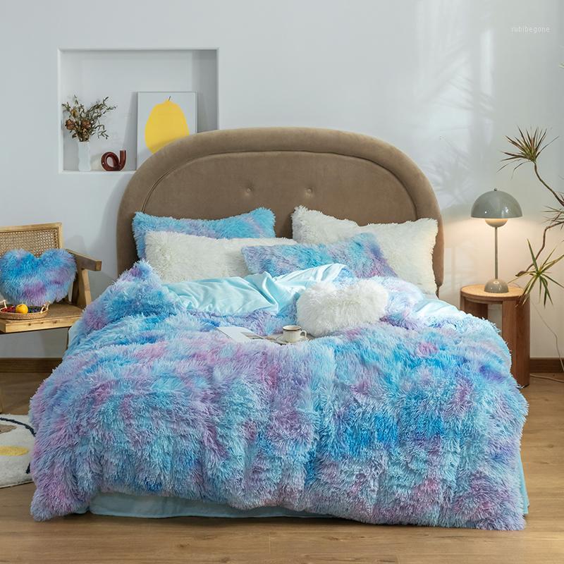 

Blue Black White Pink Gray Plush Shaggy Mink Velvet Double Duvet Cover Set Bed Sheet Pillowcases Girl Bedding Set Customizable1, 10