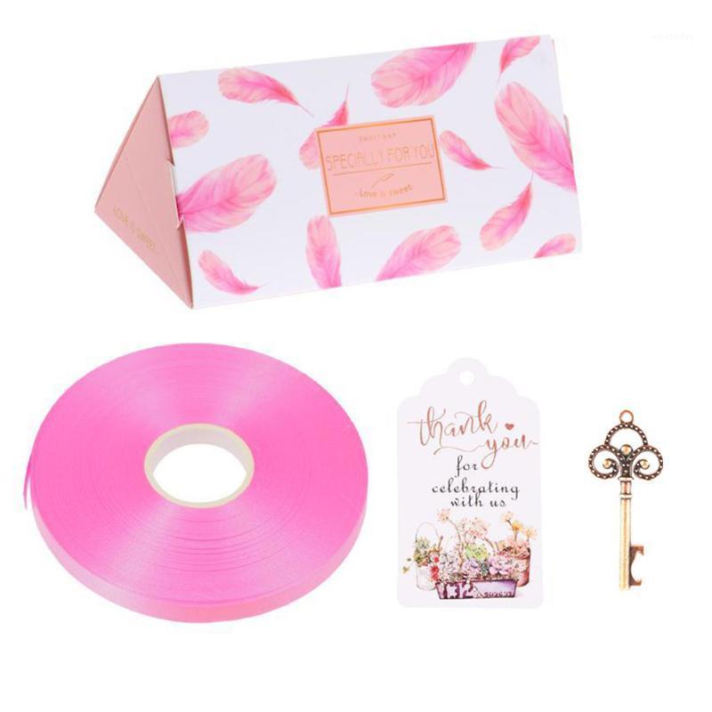 

20pcs Ribbons Gifts Paper Wedding Triangular Candy Box With Bottle Holder Feather Print Keys Elegant Decoration Party Card1