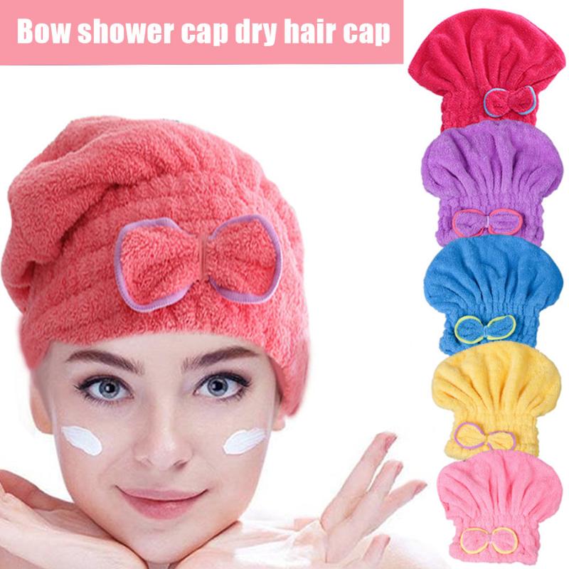 

2Pcs Hair Quick Drying Towel Microfiber Wrapped Shower Bathing Cap with Bowknot LXY9