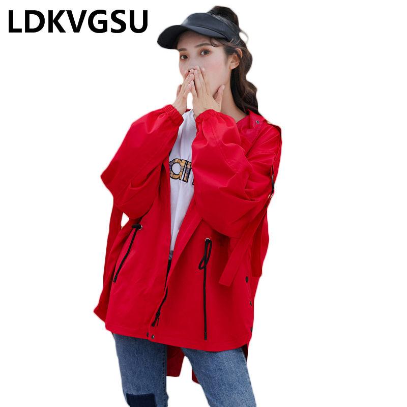 

2020 Spring Autumn New Korean Harajuku Women Loose Large Size Short Windbreaker Jacket Female Solid Color Hooded Coat Is1630, Black