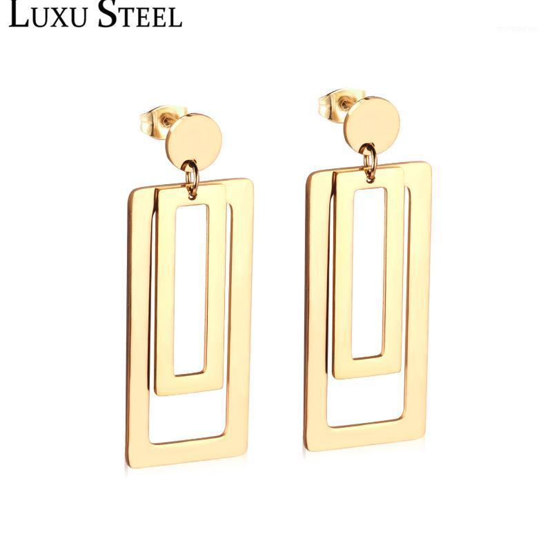 

LUXUSTEEL Statement Jewelry Big Rectangle Long Drop Earrings Stainless Steel New Punk Earring Jewelry Female Party1