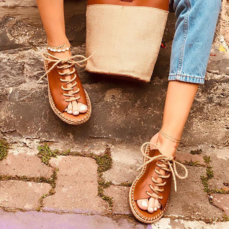 

Oeak Summer Flat Slippers Women Retro Lace Up Leather Slides Sandals Shoes Woman Outdoor Beach Open Toe Flip Flops1, Beige