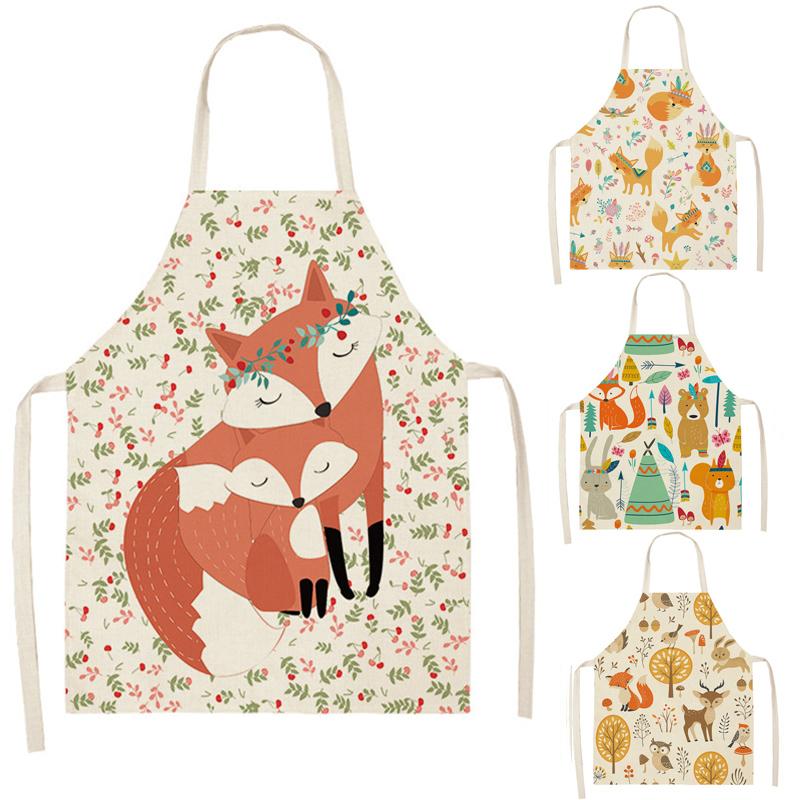 

Kawaii Printed Sleeveless Aprons Kitchen Women Cotton Linen Animal Pinafore Home Cooking Baking Waist Bib 66x47cm