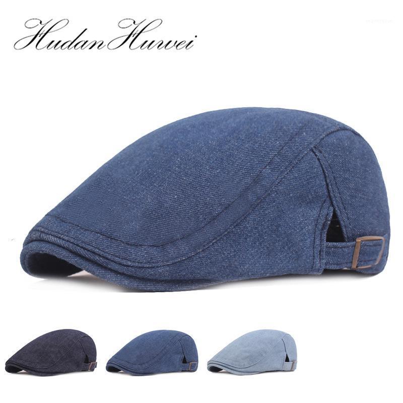 

Unisex Men Women Denim Beret Newsboy Ivy Hats Casual Flat Driving Golf Cabbie Caps Art Youth Peaked Cap Simple Forward Hat1, Dark blue