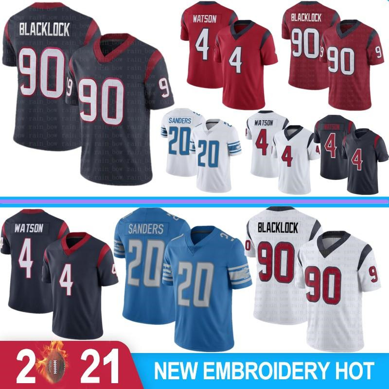 

4 Deshaun Watson Jersey 90 Ross Blacklock Matthew Stafford 20 Barry Sanders J.J. Watt 2021 Football Jerseys, Xiongshi