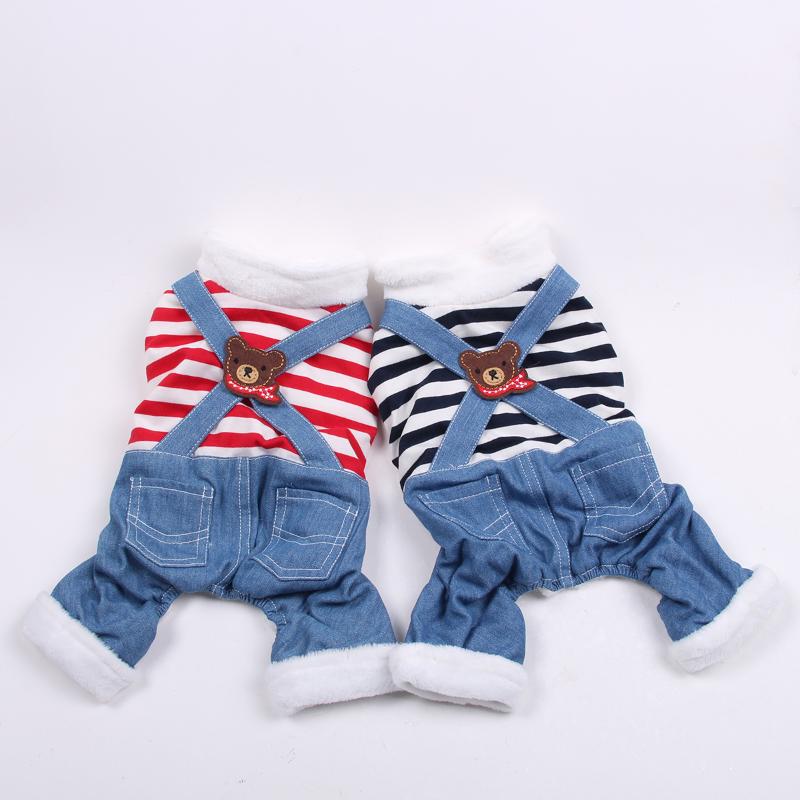 

New Striped Dog Cat Warm Jumpsuit Rompers Bear Design Pet Puppy Coat Jacket Winter Clothes for Dogs Cats Small Medium, Red striped