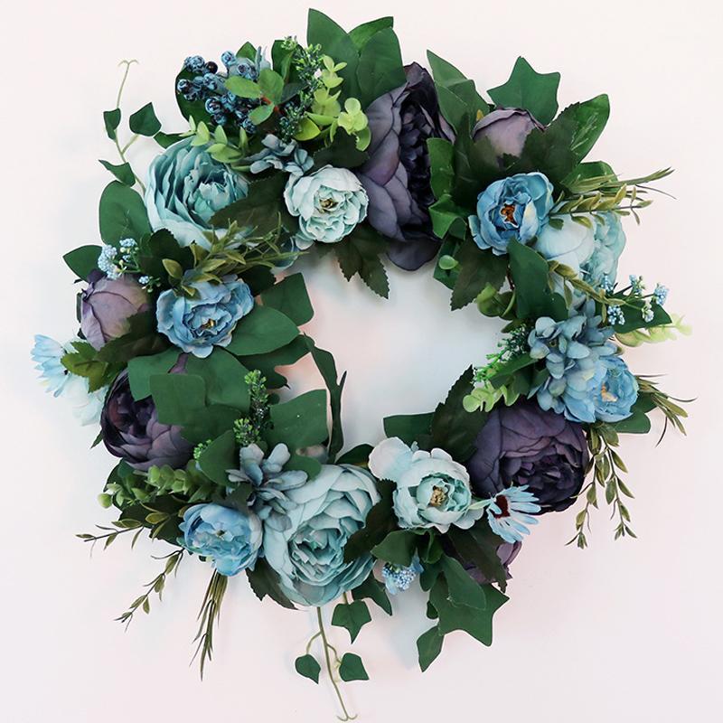 

Artificial wreath flower DIY wedding home living room party pendant wall decor Christmas garland gift rose peony Purple1