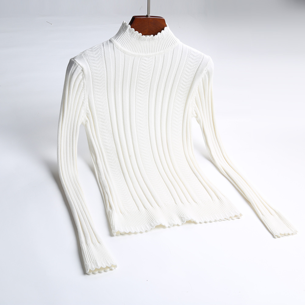 

2021 New Autumn Winter Women Thick Warm Knitted Jumper Top Fashion Rib Slim Female Pullover Sweater Fvuw, White