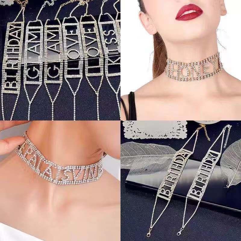 

Fashion sexy 6 letters Rhinestone Necklace for women kissing love letter sparkling crystal necklace wedding party jewelry gifts
