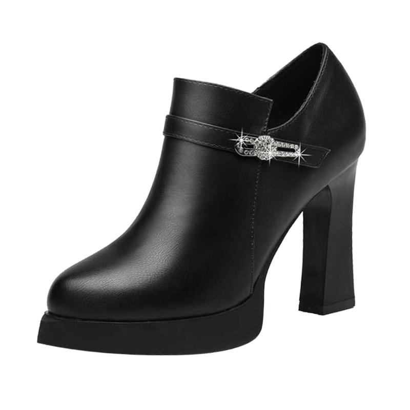 

Thick with women's shoes 2020 new autumn and winter high heel ladies short boots rhinestone single boots deep mouth shoes, Red