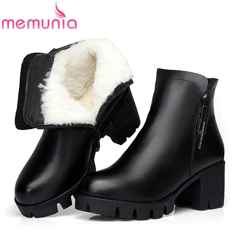 

MEMUNIA 2020 new style high heel platform shoes women ankle boots wool warm genuine leather shoes ladies winter snow boots1, Black