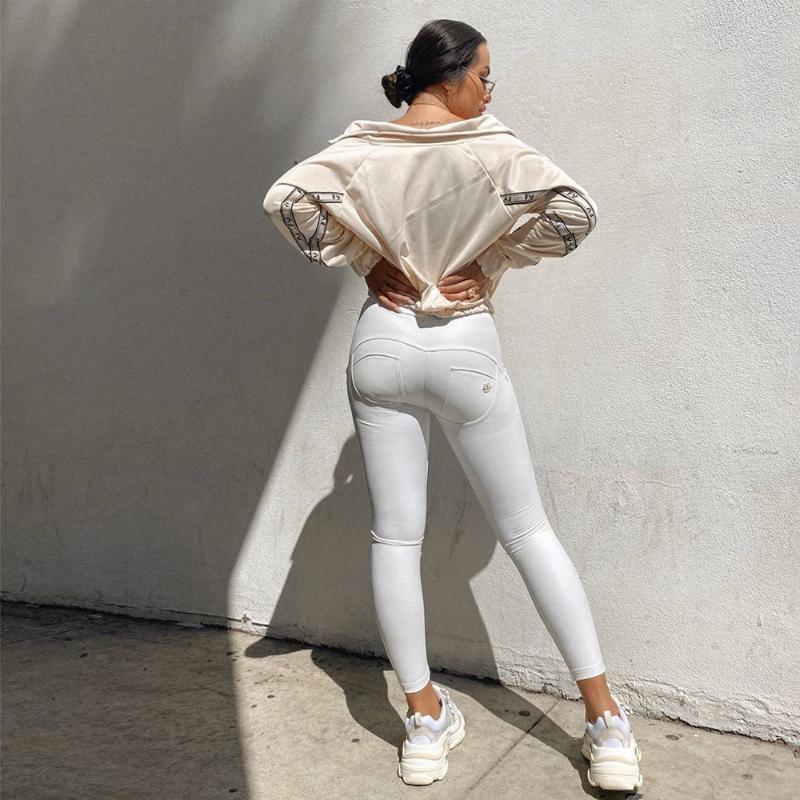 

Melody BuLift White Leather Pants Women Mid Waist Stretch Plus Size Compression Leggings Sexy Jegging Bodycon Casual Trousers, As pic