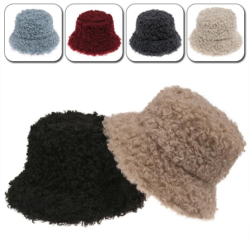 

Women Hat Solid Artificial Fur Warm Female Cap Faux Fur Winter Bucket Hat for Women Outdoor Sunscreen Sun Fishing Lady Cap