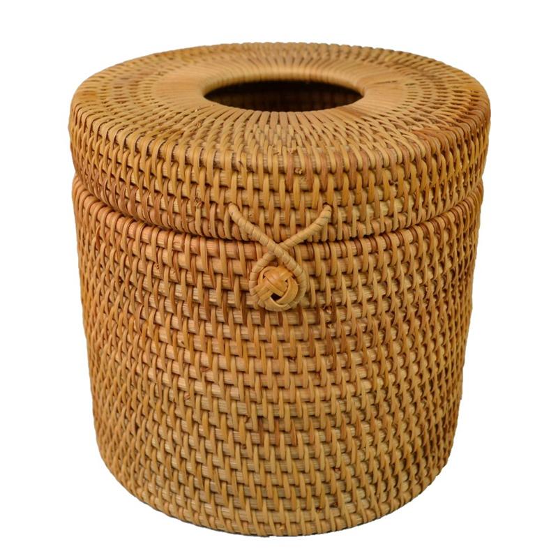 

Promotion! Round Rattan Tissue Box Vine Roll Holder Toilet Paper Cover Dispenser For Barthroom,Home,Hotel And Office