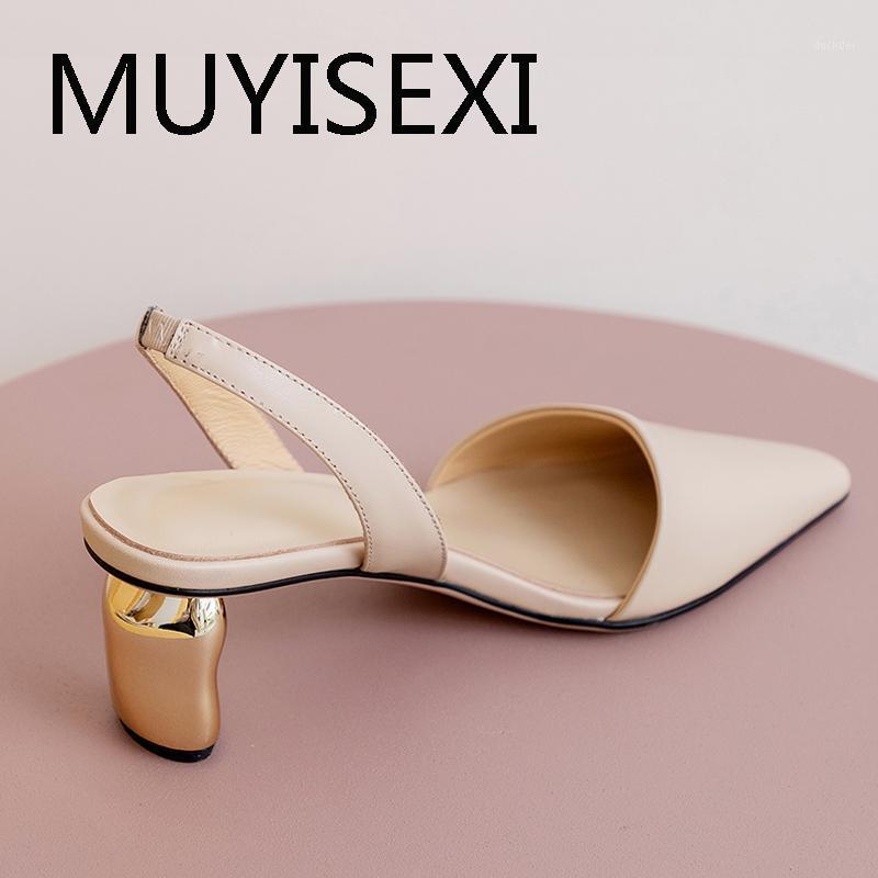 

Slingback pumps genuine leather pointed toe 6.5cm high heels women solid daily wear fashion classic slip on shoes WMN16 MUYISEXI1, Apricot