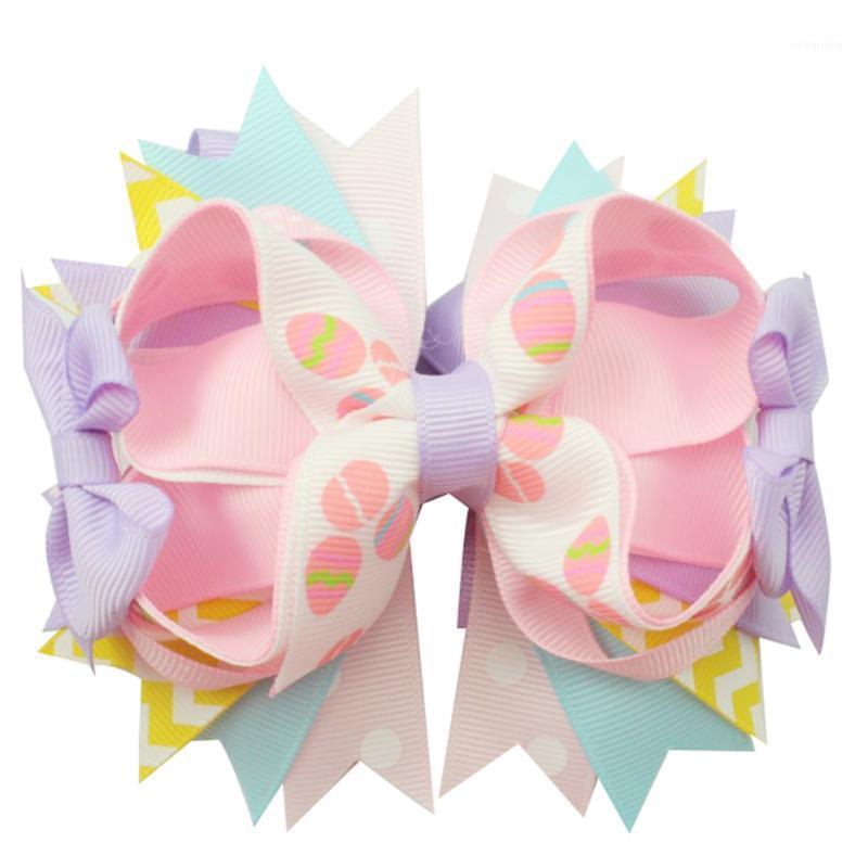 

5 inch new Grosgrain Hair Bow clips For Kids Girls Hair Accessories Easter eggs print ribbon clips1