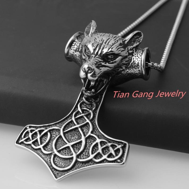 

men stainless steel Silver Color Gold Black Color Wolf Spike Bones pendant necklace long animal vintage jewelry woman Men