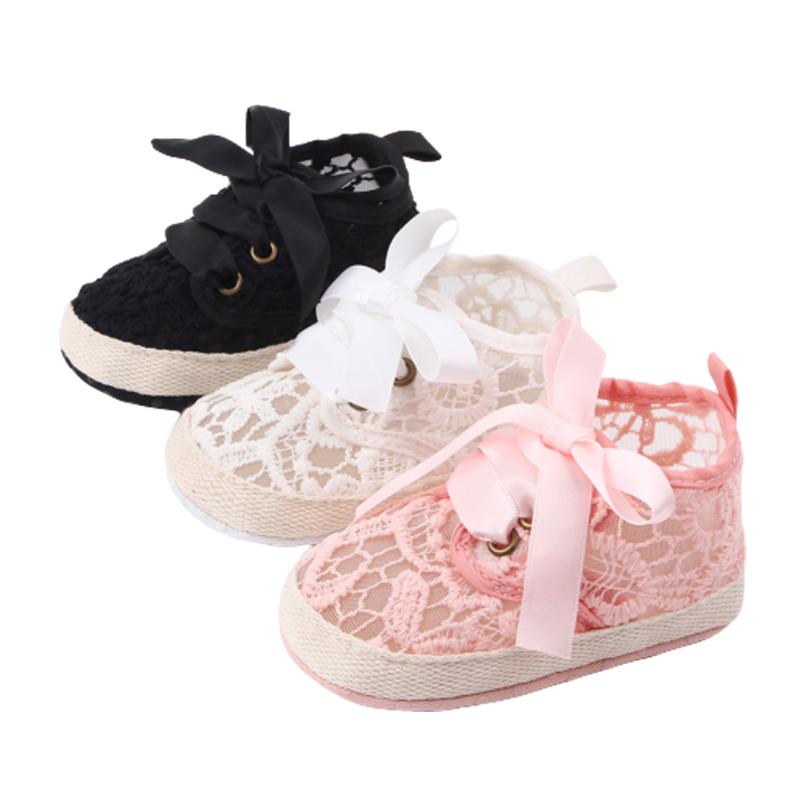 

Cute Baby Girls Shoes Lace Floral First Walkers Toddler Infant Pram Girls Princess Moccasins Bowknot Solid Soft Prewalker Shoes, Black